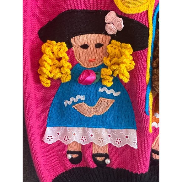 Vintage Wee Spree Girls Pink Sweater With Doll Appliqués & Balloon Design 10/12 - Picture 8 of 13